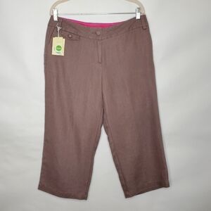 Boden LINEN Cropped Trousers Size US 10 Brown Casual Straight Leg Pants NEW